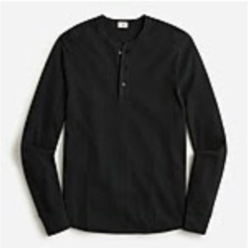 J.Crew Men's Cotton Waffle Henley Black Long Sleeve Shirt, Size M